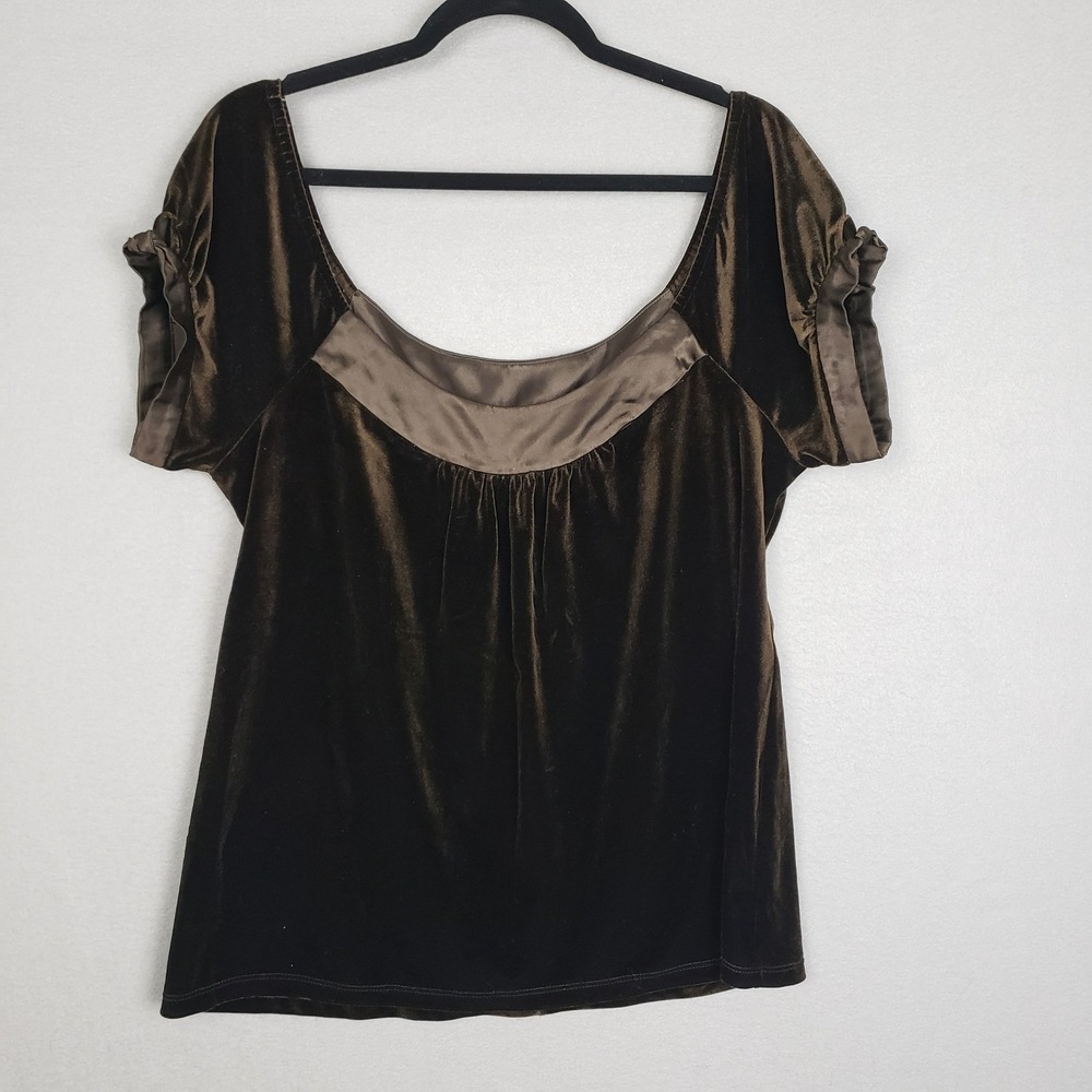 GNW Womens Size 12 Crushed Velvet Babydoll Top Brown Cocktail Date Night Holiday